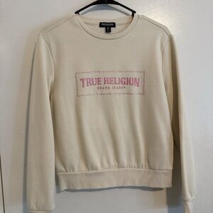 True Religion Women's Cream Crew Neck Sweater